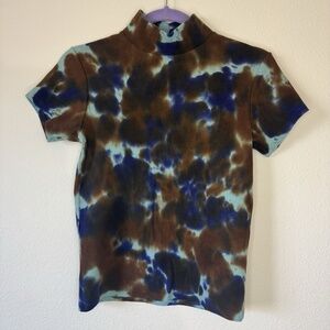 Agolde Tie Dye Mock Neck Tee Ribbed Short Sleeve Top Size XS Cotton Blend